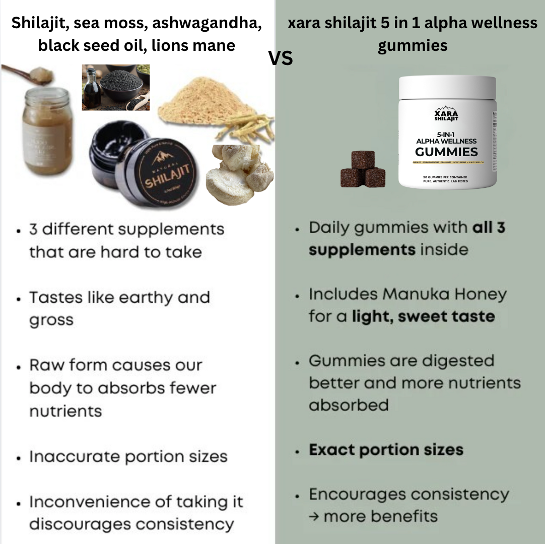 Xara Sea Moss + Shilajit Gummies – With Ashwagandha, Lion’s Mane, Black Seed – All-in-One Wellness