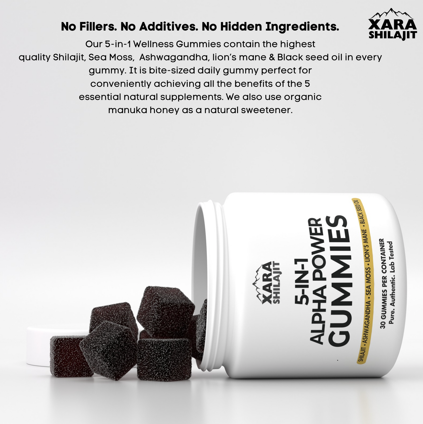 Xara Sea Moss + Shilajit Gummies – With Ashwagandha, Lion’s Mane, Black Seed – All-in-One Wellness