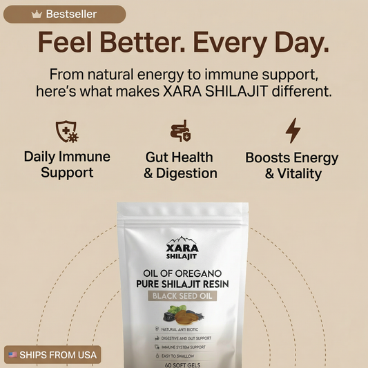 Xara Shilajit — Oil of Oregano + Pure Shilajit Resin + Black Seed Oil