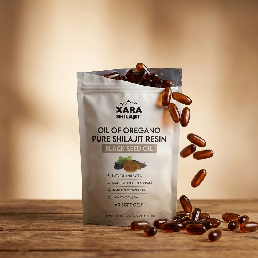 Xara Shilajit Oil of Oregano Black Seed Oil softgels