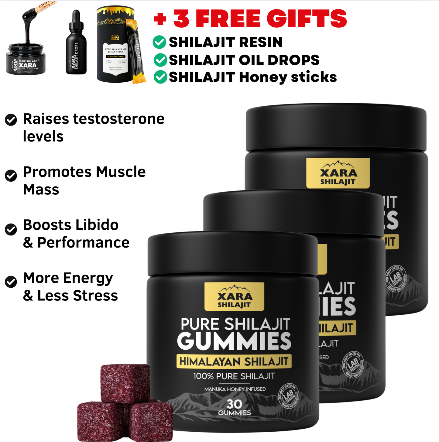 XARA® Pure Shilajit Gummies + 2 FREE GIFTS